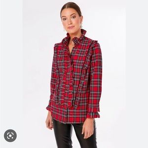 Tuckernuck Royal Stewart Tartan Ruffle Reagan Button Down Red Medium NWT